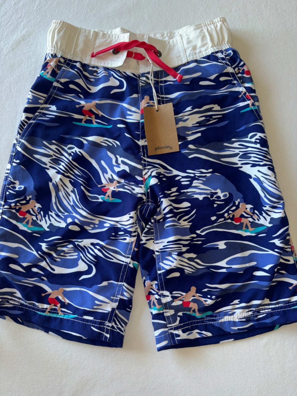 NWT Boden johnnie B swim trunks board shorts boy's 11-12 yrs surfer print